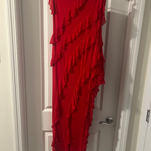 Bandeau Ruffle Detail Maxi Dress in Red - Picture 4 of 9